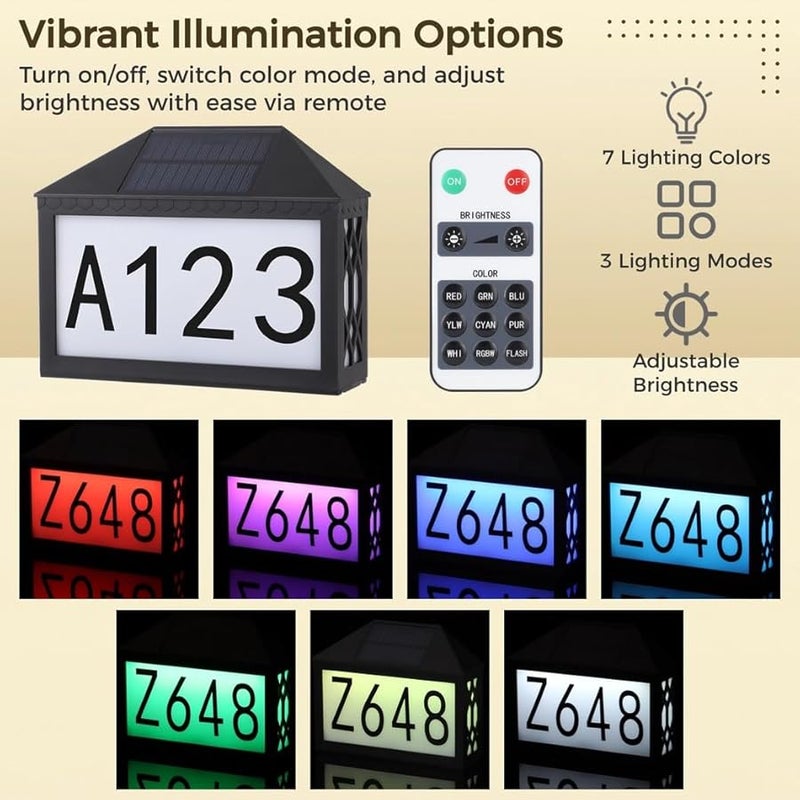 Solar Address Plaque With Christmas Stickers Remote Control LED House Number Sign Outdoor Garden Light - Image 3