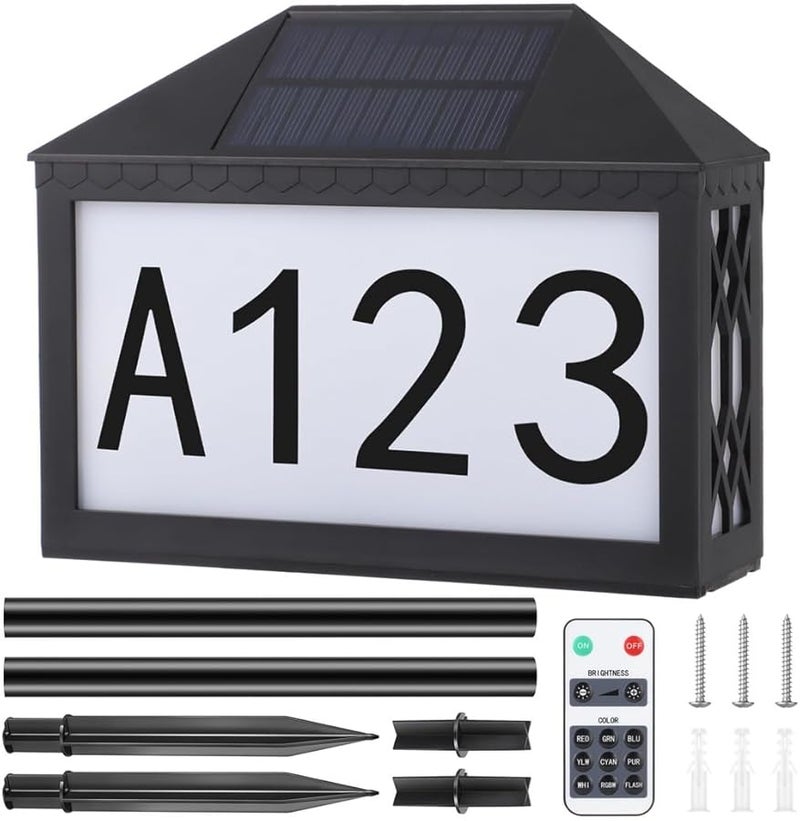 Solar Address Plaque With Christmas Stickers Remote Control LED House Number Sign Outdoor Garden Light - Image 1