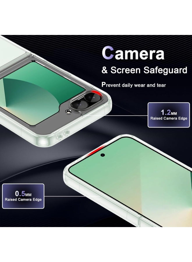 جراب Samsung Galaxy Z Flip 6 شفاف مختبر وفق معايير السقوط العسكرية مقاوم للاصفرار مع ظهر صلب من البولي كربونات مضاد للخدش ومقاوم للصدمات غطاء حماية للهاتف رفيع للغاية شفاف حماية كاملة للهيكل متوافق مع الشحن اللاسلكي - Image 4