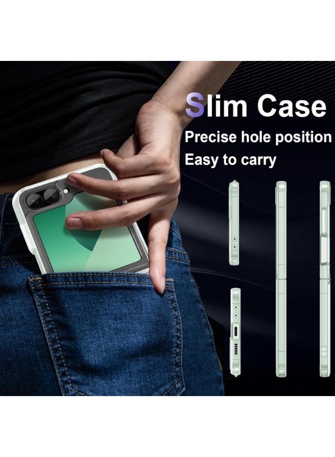 جراب Samsung Galaxy Z Flip 6 شفاف مختبر وفق معايير السقوط العسكرية مقاوم للاصفرار مع ظهر صلب من البولي كربونات مضاد للخدش ومقاوم للصدمات غطاء حماية للهاتف رفيع للغاية شفاف حماية كاملة للهيكل متوافق مع الشحن اللاسلكي - Image 2