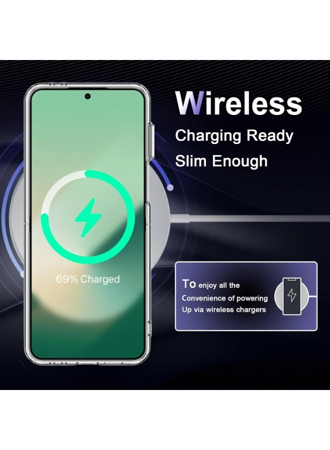 جراب Samsung Galaxy Z Flip 6 شفاف مختبر وفق معايير السقوط العسكرية مقاوم للاصفرار مع ظهر صلب من البولي كربونات مضاد للخدش ومقاوم للصدمات غطاء حماية للهاتف رفيع للغاية شفاف حماية كاملة للهيكل متوافق مع الشحن اللاسلكي - Image 3