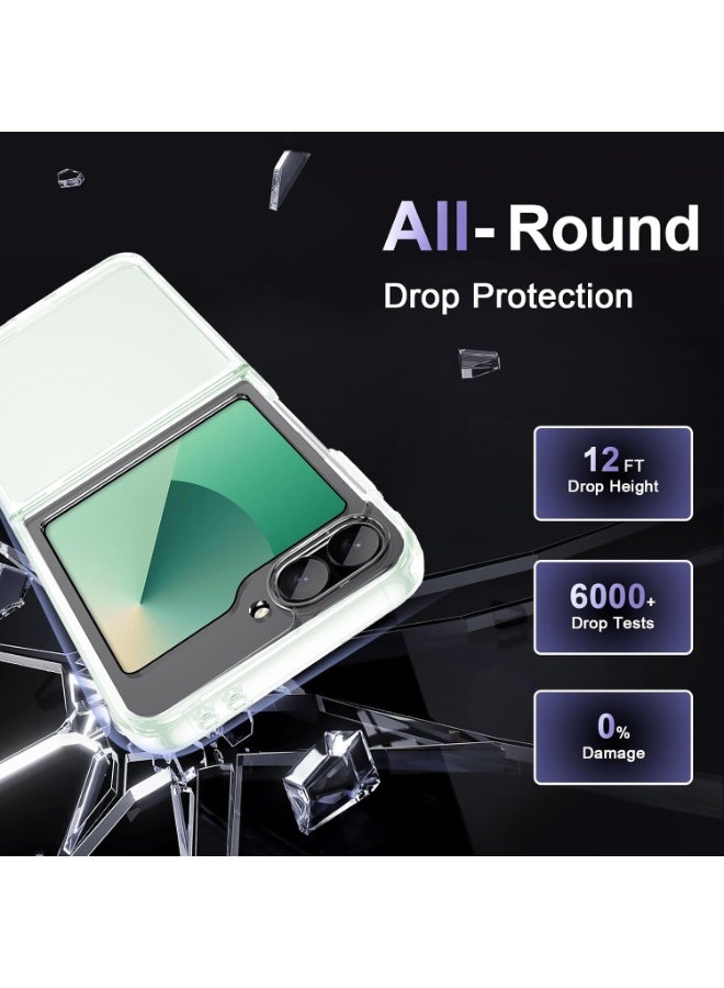 جراب Samsung Galaxy Z Flip 6 شفاف مختبر وفق معايير السقوط العسكرية مقاوم للاصفرار مع ظهر صلب من البولي كربونات مضاد للخدش ومقاوم للصدمات غطاء حماية للهاتف رفيع للغاية شفاف حماية كاملة للهيكل متوافق مع الشحن اللاسلكي - Image 5