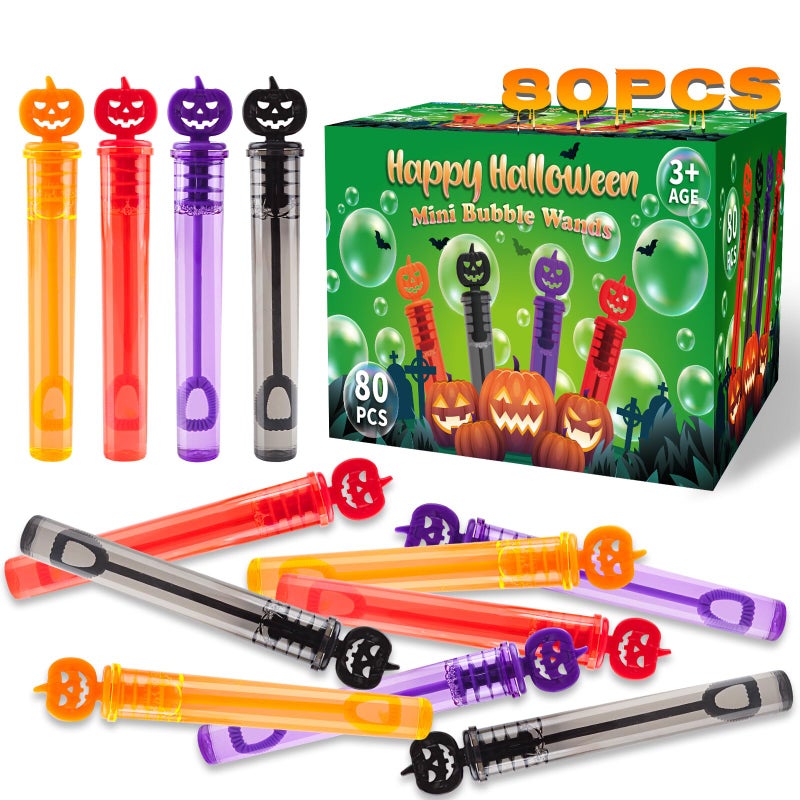 ShyLizard 80PCS Halloween Party Favor Bubble Wands for Kids Trick or Treat Toys Goodies Bag Fillers Pinata Fillers Mini Bubble Wands for Party