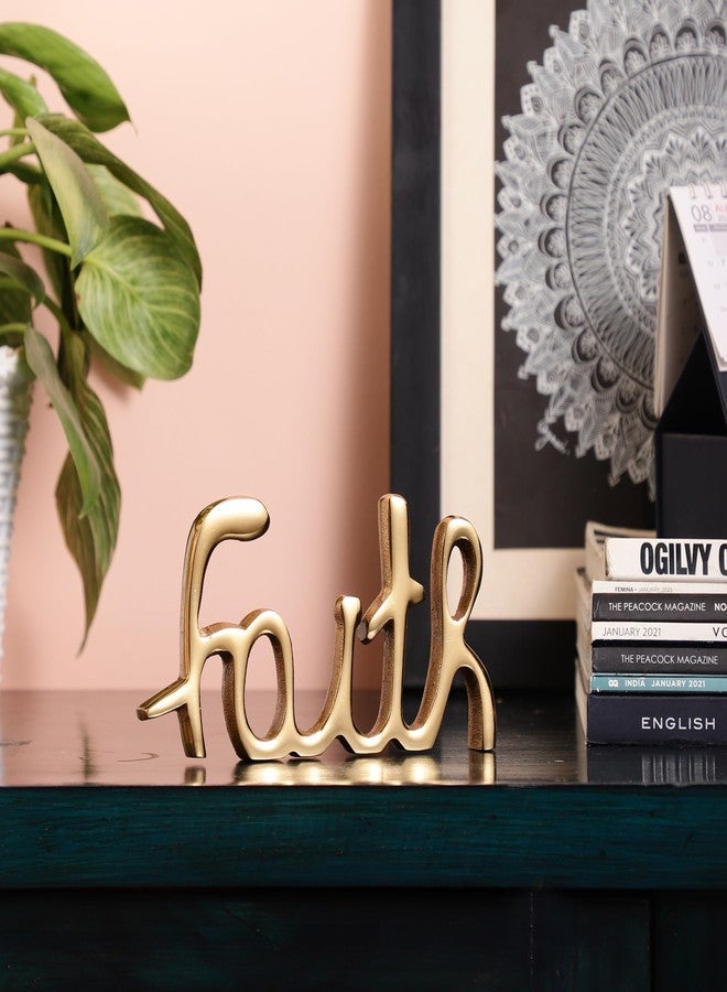 Heyearth Words Home Faith Sign Decor | Decorative items For Living Room | Home Decor Bedroom | Metal Word Sign Board Centerpiece | Cutout Home Sign | Home Decoration For Room, Kitchen (Gold) - Image 2
