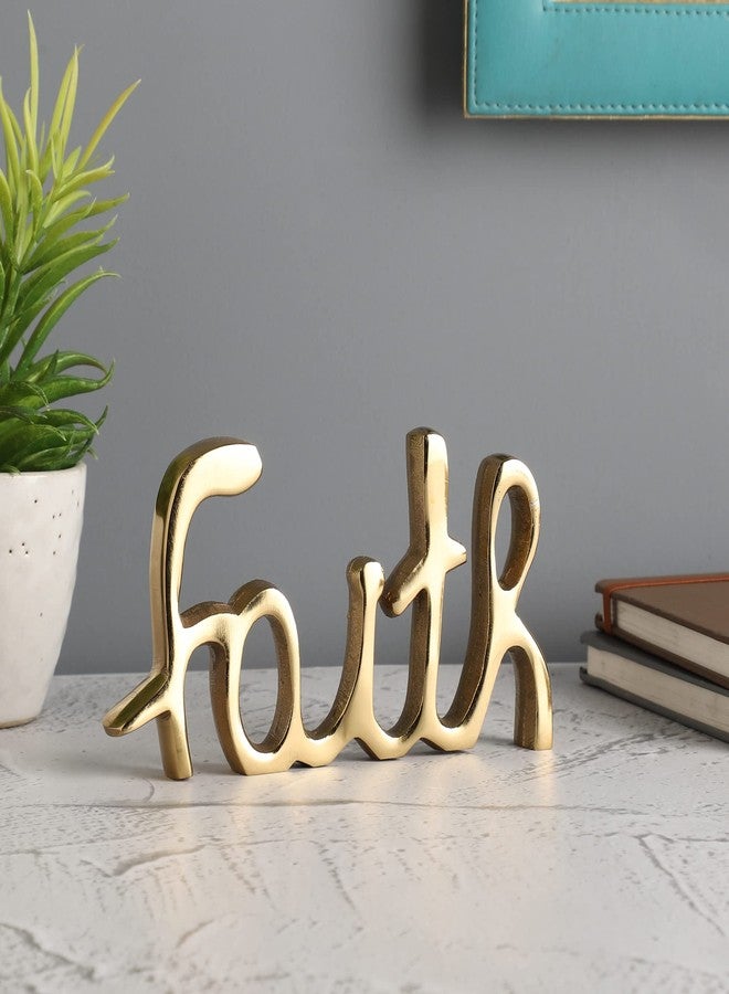 Heyearth Words Home Faith Sign Decor | Decorative items For Living Room | Home Decor Bedroom | Metal Word Sign Board Centerpiece | Cutout Home Sign | Home Decoration For Room, Kitchen (Gold) - Image 1