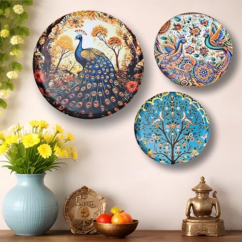 Noblenest 3 Pcs Madhubani Metal Wall Plates 12, 10, 8 Inch, Wall Decoration Items For Living Room, Bedroom, Office | Wall Decor, Gift Items, Wall Hanging Decorations (Madhubani 1) - Image 1
