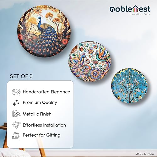 Noblenest 3 Pcs Madhubani Metal Wall Plates 12, 10, 8 Inch, Wall Decoration Items For Living Room, Bedroom, Office | Wall Decor, Gift Items, Wall Hanging Decorations (Madhubani 1) - Image 2