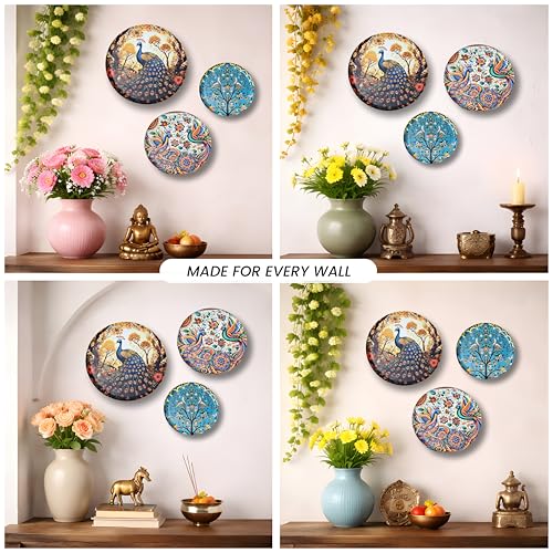 Noblenest 3 Pcs Madhubani Metal Wall Plates 12, 10, 8 Inch, Wall Decoration Items For Living Room, Bedroom, Office | Wall Decor, Gift Items, Wall Hanging Decorations (Madhubani 1) - Image 3