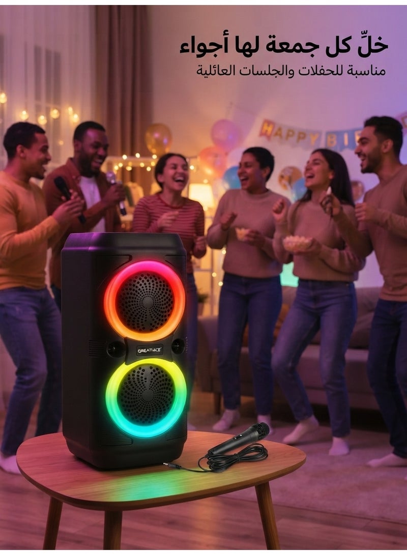 GREATNICE GTS-2131 Portable Wireless Bluetooth Speaker with Dual 4 Inch Drivers, RGB Party Lights, Wired Karaoke Microphone and Big Sound, Black - Image 3