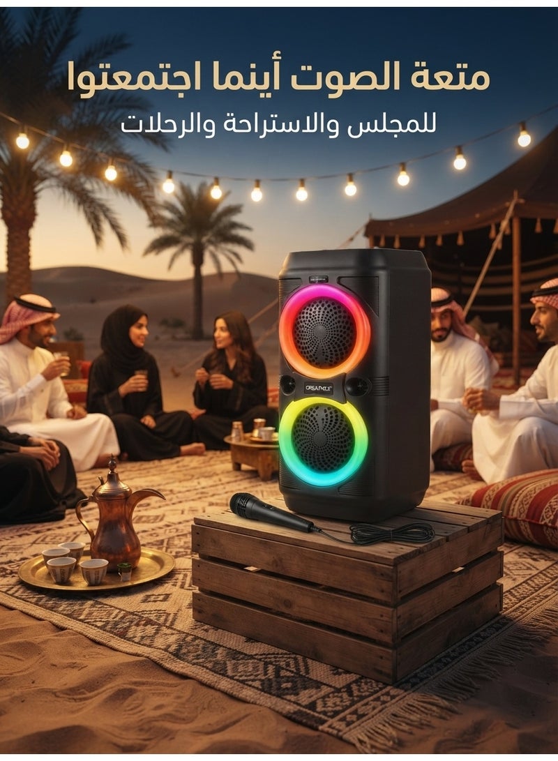 GREATNICE GTS-2131 Portable Wireless Bluetooth Speaker with Dual 4 Inch Drivers, RGB Party Lights, Wired Karaoke Microphone and Big Sound, Black - Image 4