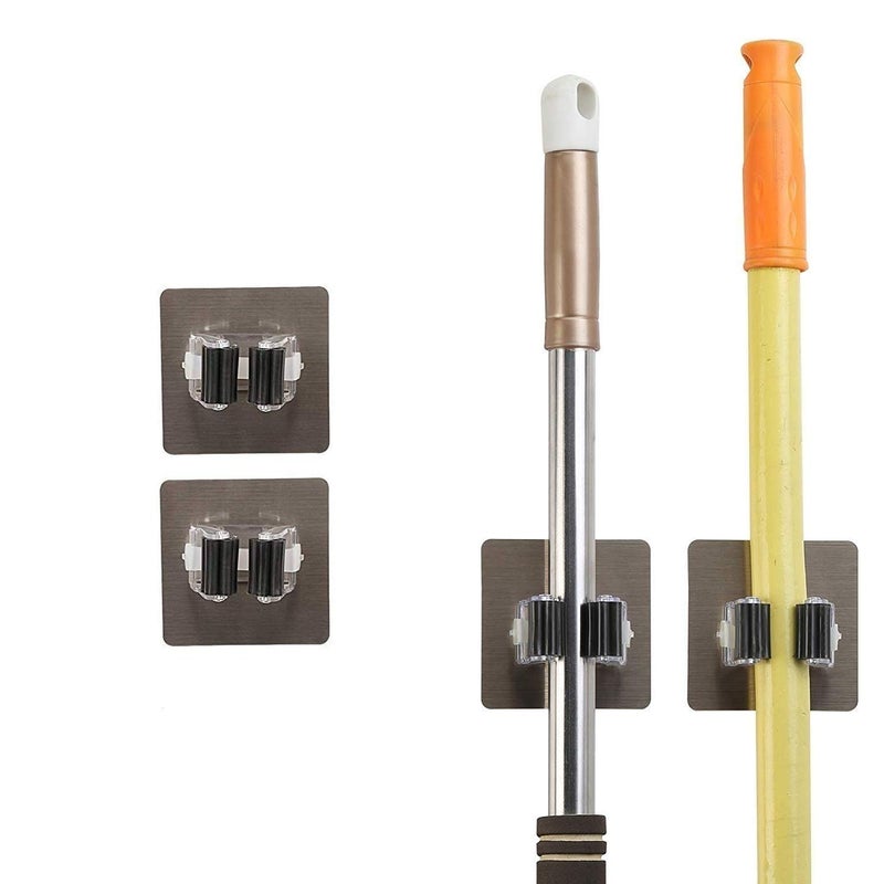Rukshv ABS Plastic Wall Mounted Self Adhesive Storage Rack Mop and Broom Hanger Holder Organizer for Home, Kitchen, Bathroom, Garage and Wardrobe (Pack of 4) - Image 1