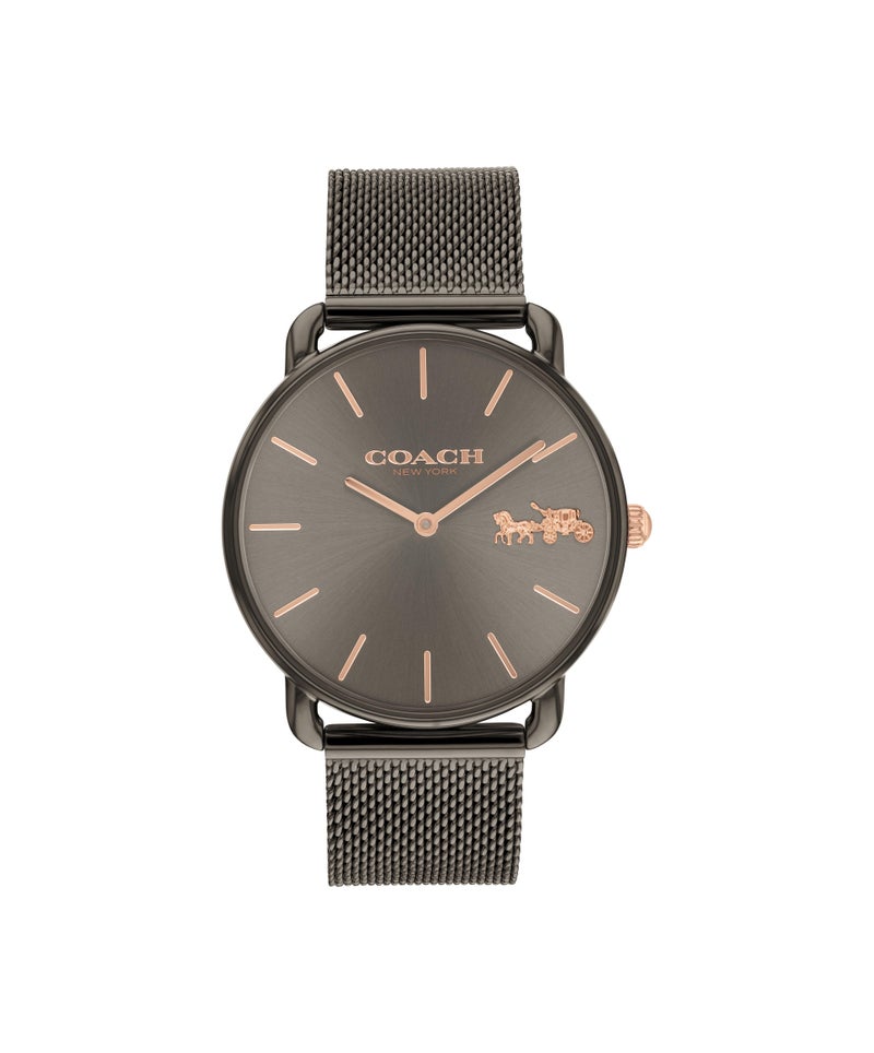 COACH ساعة نسائية دائرية أنالوج بحالة فولاذية رمادية مطلية بالأيونات - Image 3