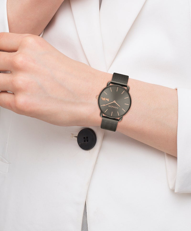 COACH ساعة نسائية دائرية أنالوج بحالة فولاذية رمادية مطلية بالأيونات - Image 4