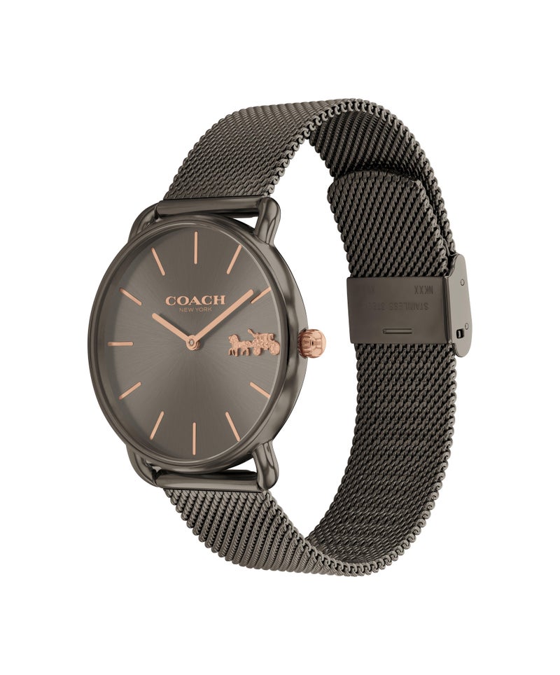 COACH ساعة نسائية دائرية أنالوج بحالة فولاذية رمادية مطلية بالأيونات - Image 1