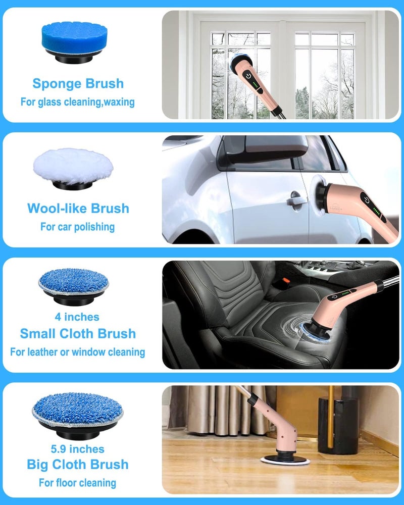 Leebein Electric Rotating Brush, Cordless Cleaning Brush with 8 Replaceable Brush Heads, Bath and Tile Brush with Adjustable Handle 137 cm for Bathroom, Kitchen, Car (Pink) - Image 5