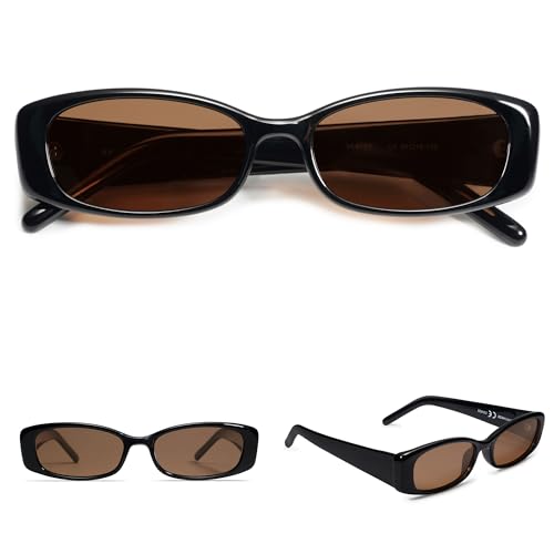 VANLINKER 2 Pack Trendy Small Polarized Rectangle Sunglasses for Women Men Retro 90s Shades Black Black - Image 4