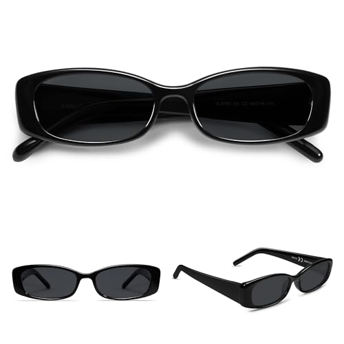 VANLINKER 2 Pack Trendy Small Polarized Rectangle Sunglasses for Women Men Retro 90s Shades Black Black - Image 5