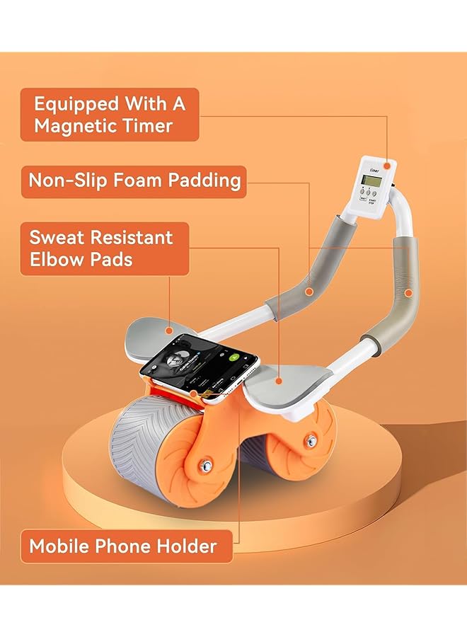 Motim AB Roller Wheel Automatic Rebound Abdominal Wheel Abdominal Workout Machine Abdominal Trainer Core Workout Machine with Non Slip Elbow Support and Timer for Home Gym Strength Training (Orange) - Image 2