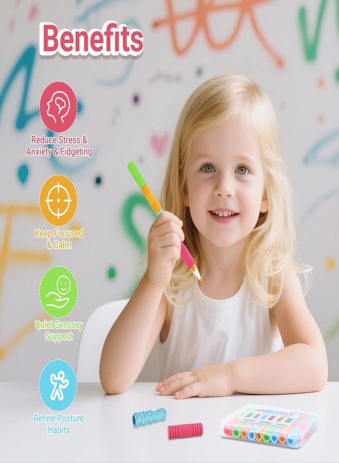 ddLUCK Sensory Textured Pencil Grips Fidget Toys, 24 Pack Four Sizes Silicone Pencil Grips for Kids Adults with Autism & ADHD Anxiety Relief, Quiet Handwriting Pencils Sleeve for Classroom School Office - Image 3