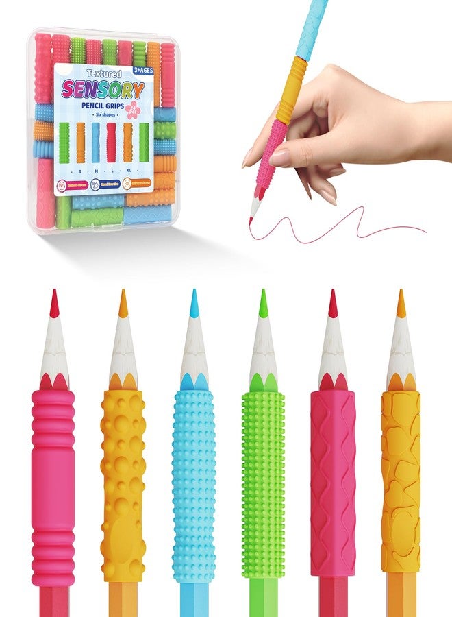 ddLUCK Sensory Textured Pencil Grips Fidget Toys, 24 Pack Four Sizes Silicone Pencil Grips for Kids Adults with Autism & ADHD Anxiety Relief, Quiet Handwriting Pencils Sleeve for Classroom School Office - Image 1