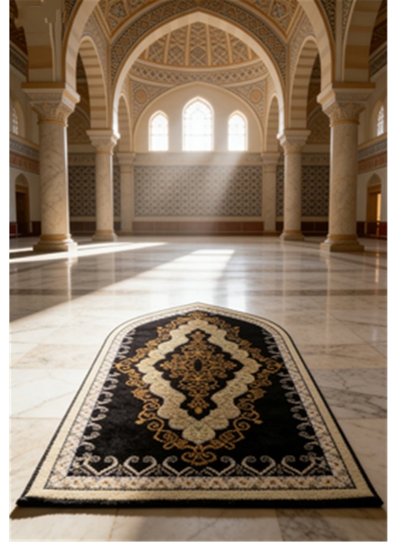 Prayer Blanket, Islamic Prayer Rug Pilgrimage Blanket, Retro Printed Pattern Kneeling Mat, Portable Pointed-Corner Prayer Rug for Ramadan Household Eid Al-Fitr Ramadan Gift Mother's Day Gift, 70*120cm, Black - Image 1