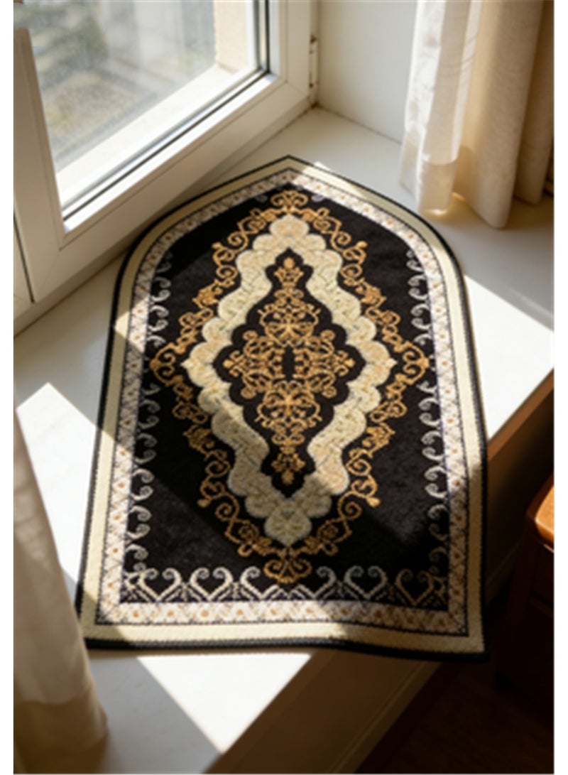 Prayer Blanket, Islamic Prayer Rug Pilgrimage Blanket, Retro Printed Pattern Kneeling Mat, Portable Pointed-Corner Prayer Rug for Ramadan Household Eid Al-Fitr Ramadan Gift Mother's Day Gift, 70*120cm, Black - Image 2