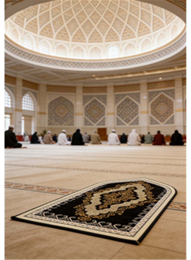 Prayer Blanket, Islamic Prayer Rug Pilgrimage Blanket, Retro Printed Pattern Kneeling Mat, Portable Pointed-Corner Prayer Rug for Ramadan Household Eid Al-Fitr Ramadan Gift Mother's Day Gift, 70*120cm, Black - Image 3