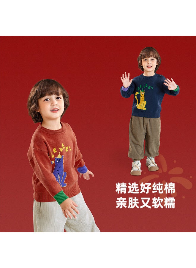 Baby Sweater Boys Cartoon Round Neck Sweater Autumn Winter New Year Clothes Girls Top - Image 5