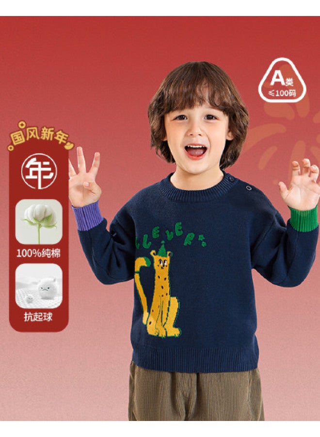 Baby Sweater Boys Cartoon Round Neck Sweater Autumn Winter New Year Clothes Girls Top - Image 1