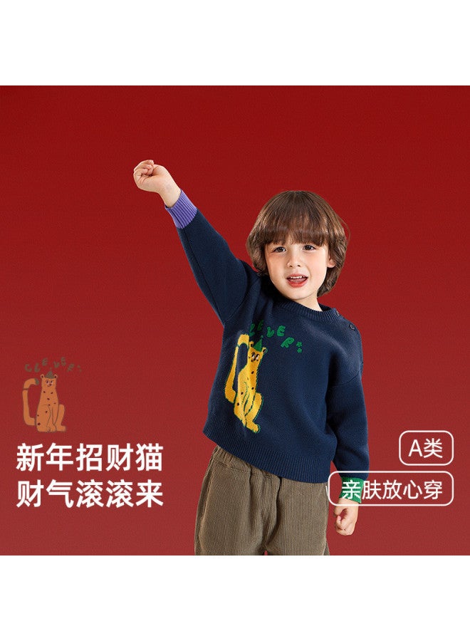 Baby Sweater Boys Cartoon Round Neck Sweater Autumn Winter New Year Clothes Girls Top - Image 4