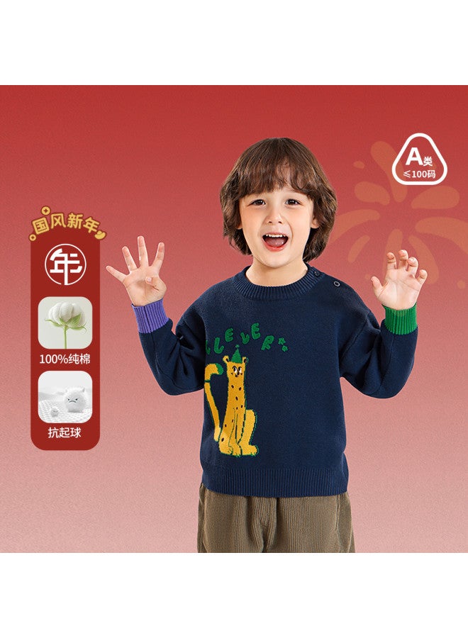 Baby Sweater Boys Cartoon Round Neck Sweater Autumn Winter New Year Clothes Girls Top - Image 2