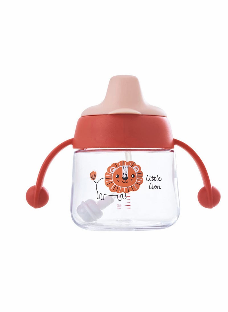 Zikra Sippy Cups for Baby 6+ Months, 180ML Toddler Baby Bottles, Spill-Proof Transition Learner Cups for Infant Toddler 6-24 Month, Clear Scale Trainer Cup with Weighted Straw Cover (Orange Lion) - Image 1