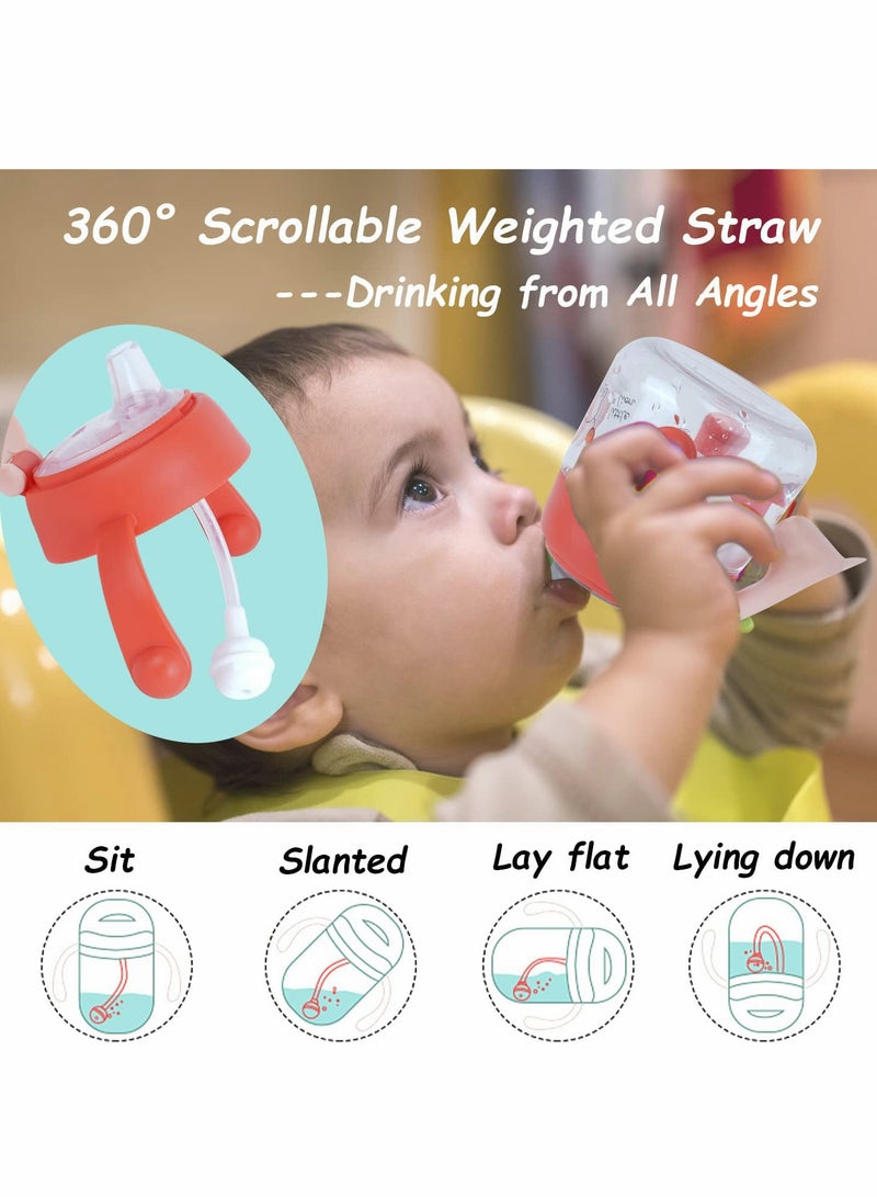 Zikra Sippy Cups for Baby 6+ Months, 180ML Toddler Baby Bottles, Spill-Proof Transition Learner Cups for Infant Toddler 6-24 Month, Clear Scale Trainer Cup with Weighted Straw Cover (Orange Lion) - Image 3