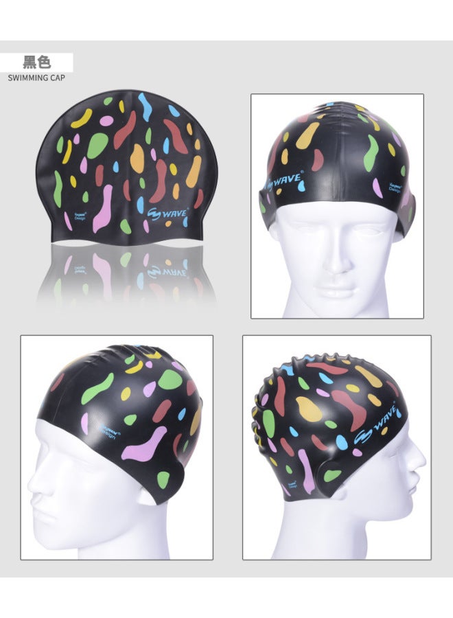 قبعة سباحة سيليكون جديدة تصميم موجة للرجال والنساء، مقاومة للماء، مكبرة، سميكة، للشعر الطويل، ملونة