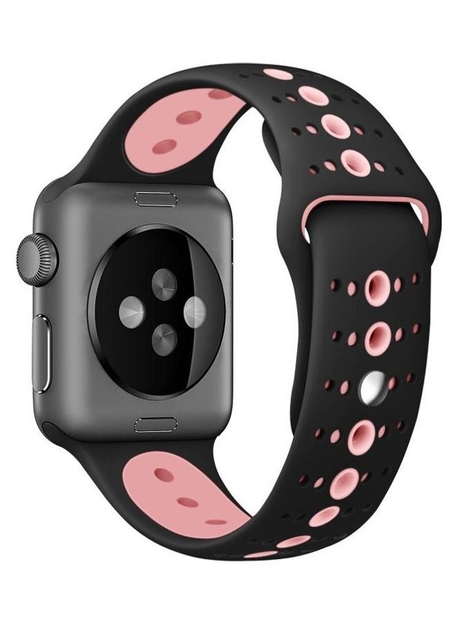 NIBEMINENT Silicone Band For Apple Watch Series 6/SE/5/4/3/2/1 42-44mm Black/Pink - Image 1