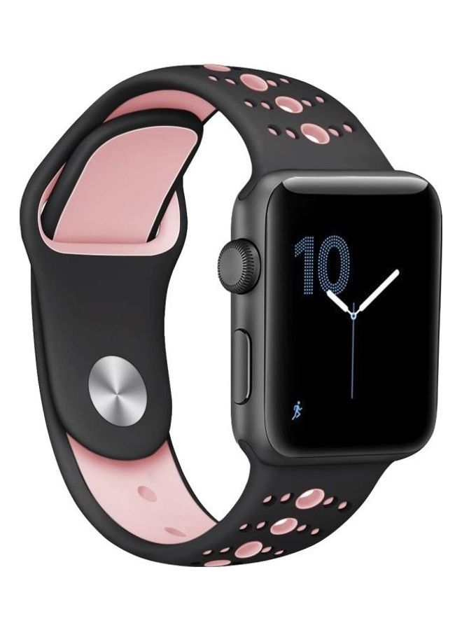 NIBEMINENT Silicone Band For Apple Watch Series 6/SE/5/4/3/2/1 42-44mm Black/Pink - Image 4