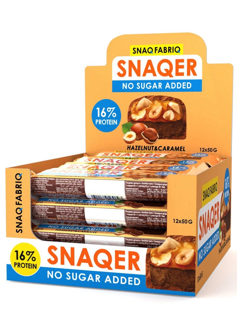Snaq Fabriq SNAQER Chocolate Protein bar with Hazelnut and Caramel No Sugar Added 12x50g  - Image 1