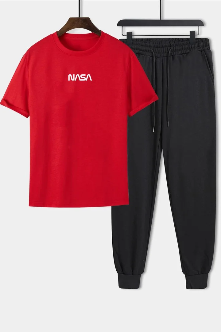 ONLYTRENDWEAR Unisex Nasa Printed 2-Piece Tracksuit Set S.m. Red