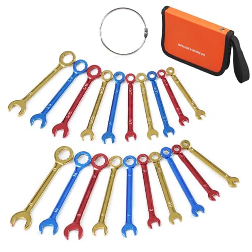 SPEEDWOX 10 Pcs Mini Combination Wrench Set Metric & SAE Color Plated Open and Box End Mini Wrenches Color Coated Midget Wrench Set with Portable Pouch and Large Ring（4-11mm(5/32-7/16"） - Image 1