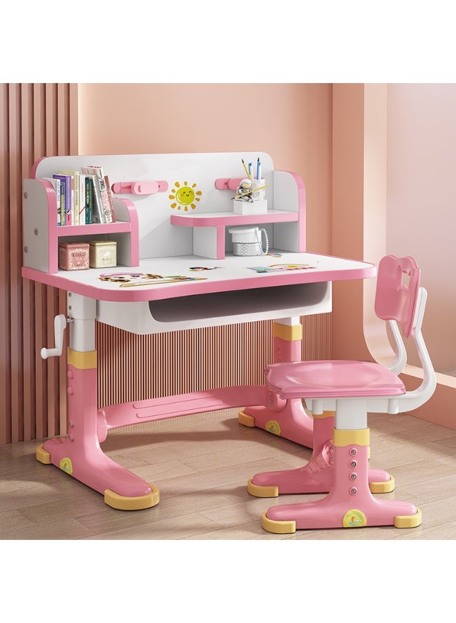 POWER Kids Desk and Chair Set, Height Adjustable Child's School Study Writing Tables, Kids Desk with Bookstand and Storage Drawer, Widened Desktop with Desktop Space Saving Learning Desk Set - Image 1
