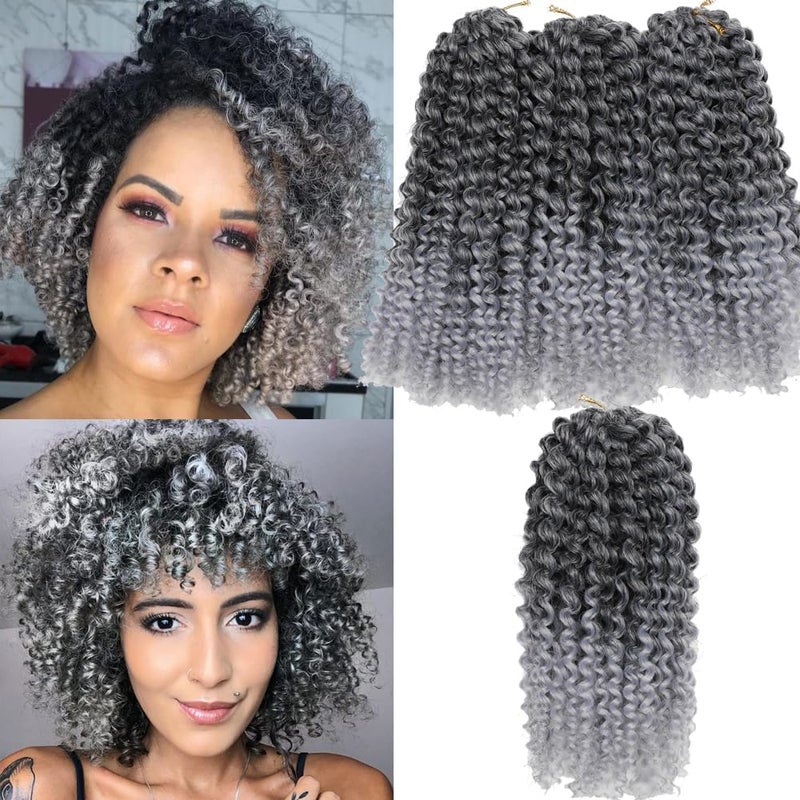 Sharopul Curl Short Hair Style 8Inch Afro Twist Hair 3little pcs silver gray color Soft Synthetic Crochet Braiding Hair Extention (1B/GREY) - Image 1