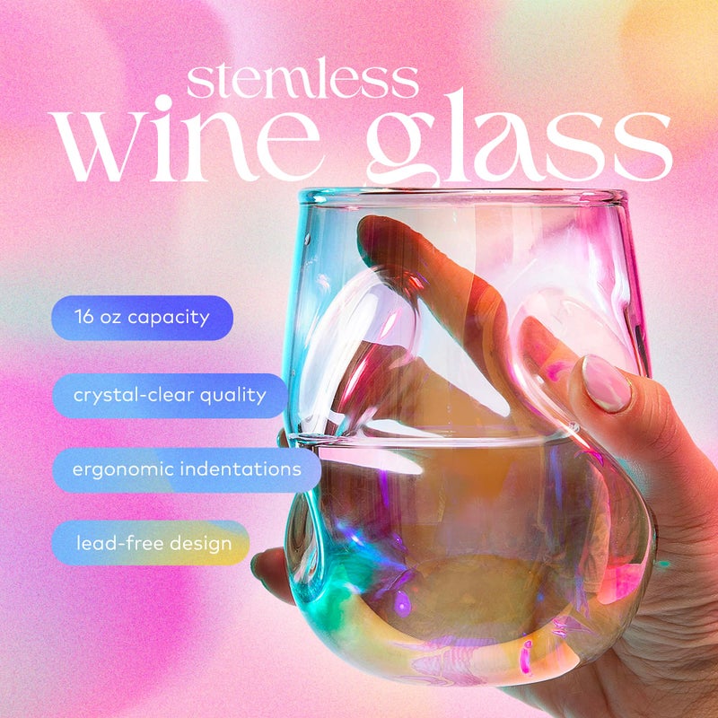 Dragon Glassware Stemless Wine Glasses - 16 oz Stemless Wine Glass Set with Finger Indentations - Set of 2 Iridescent Glassware - Aerates Naturally - Image 2