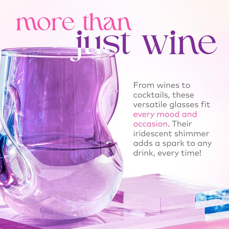 Dragon Glassware Stemless Wine Glasses - 16 oz Stemless Wine Glass Set with Finger Indentations - Set of 2 Iridescent Glassware - Aerates Naturally - Image 5