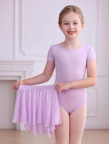 MdnMd Ballet Leotards for Girls Skirt Combo Dance Dresses for Toddler Ballerina Outfit Hollow Knot Back with Short Sleeve Lavender Purple 1012 Years - Image 3