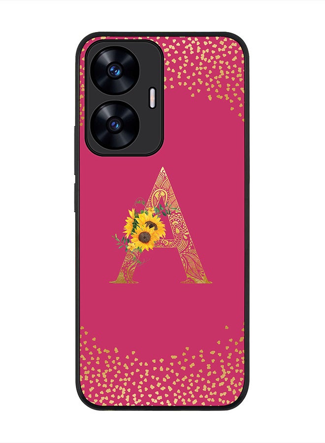 Stylizedd Cover for Realme C55 4G Case , Rugged Black Slim fit Phone Cases   - Custom Monogram Initial Letter Mandala Floral Pattern Alphabet-A (Dark Pink Rose) - Image 1