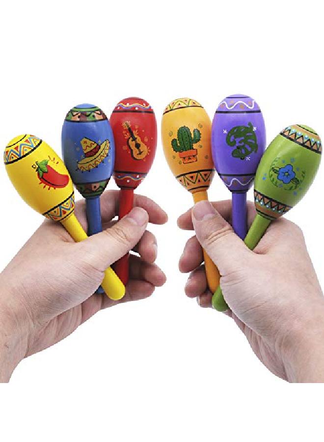 JOYIN 24 Mini Wooden Fiesta Maracas 6 Designs Noisemaker For Mexican Fiesta Cinco De Mayo Party Favors Musical Fun Birthday Parties Luau Party Carnivals Taco Tuesday Event - Image 5