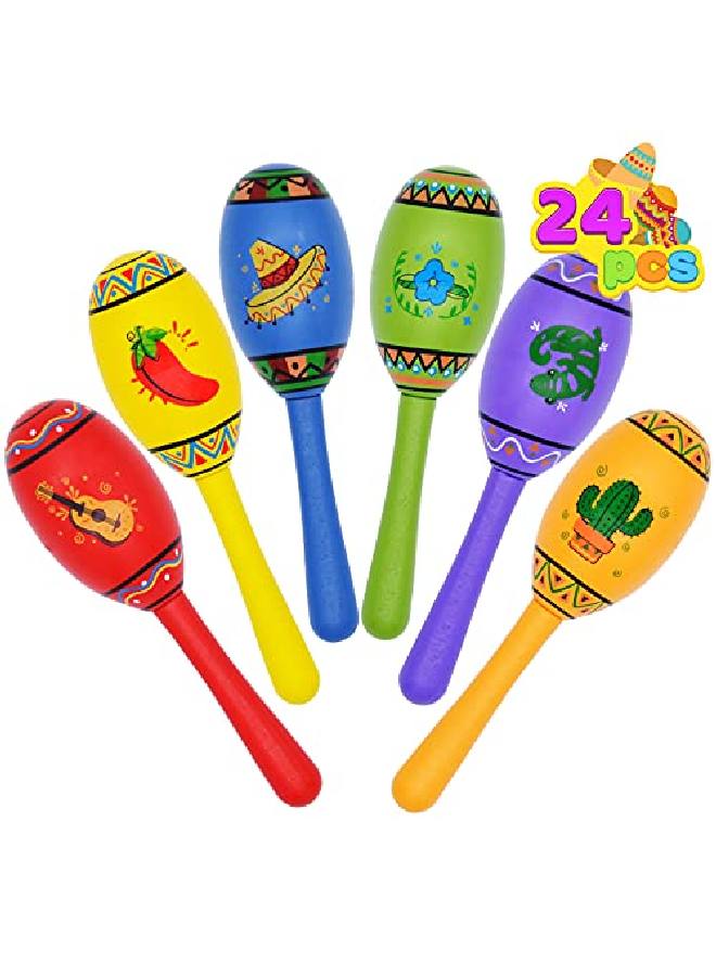 JOYIN 24 Mini Wooden Fiesta Maracas 6 Designs Noisemaker For Mexican Fiesta Cinco De Mayo Party Favors Musical Fun Birthday Parties Luau Party Carnivals Taco Tuesday Event - Image 1