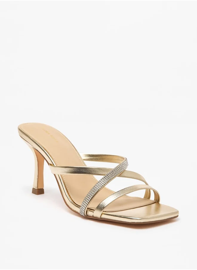 Flora Bella By Shoexpress Women's Embellished Cross Strap Slip-On Sandals with Flared Heels