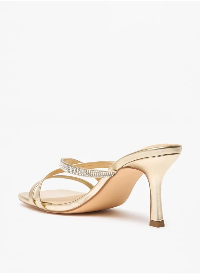 Flora Bella By Shoexpress Women's Embellished Cross Strap Slip-On Sandals with Flared Heels