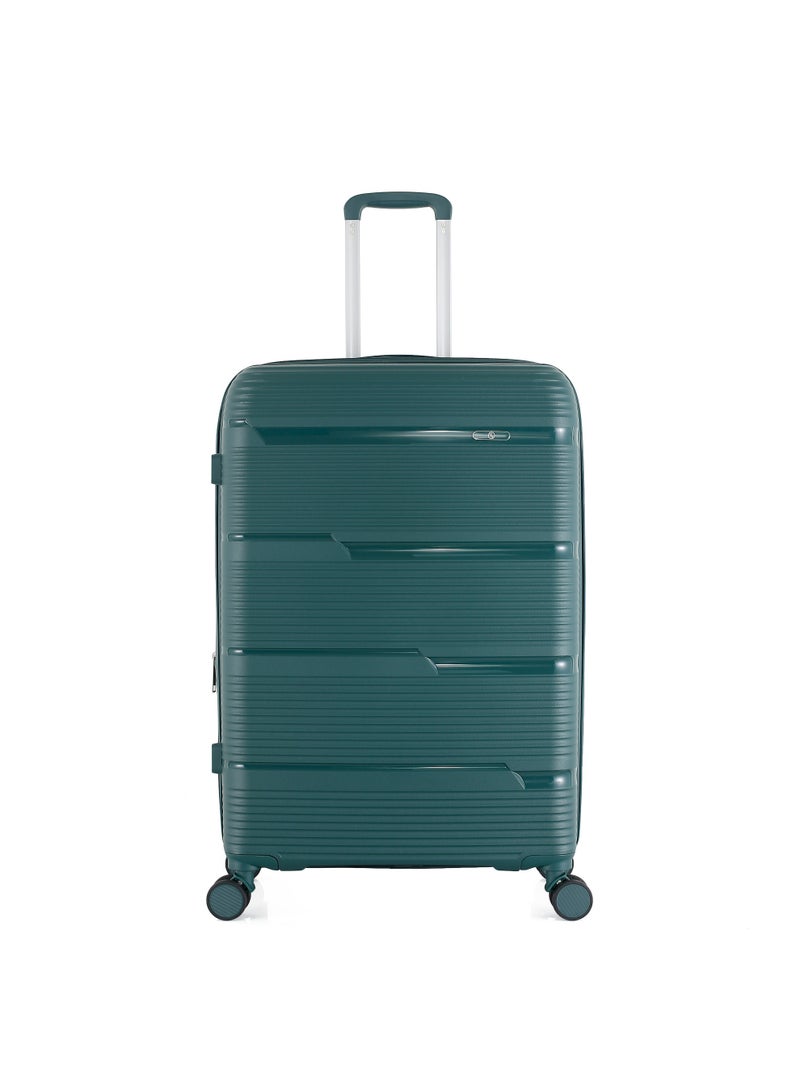 اتش تي حقيبة سفر H.T Checked Luggage - حقائب سفر متينة ذات غلاف صلب مزودة بعجلات دوارة ومقبض تلسكوبي وسحابات مضادة للسرقة (100 لتر، حقيبة سفر خفيفة الوزن) (أخضر داكن، مقاس متوسط ​​28 بوصة) - Image 1